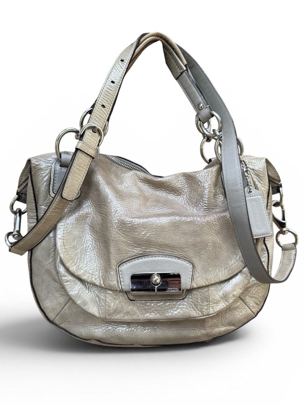 Coach Kristen 19297 Clay Grey Leather East West Satchel Hobo Handbag Purse